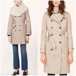 Tory Burch trench with removable shearling collar Khaki Beige Small 4 NWOT